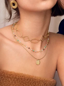 Choker Rhomb & Oval Acero Baño Oro