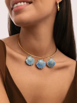 Choker Shelly Blue Acero Baño Oro