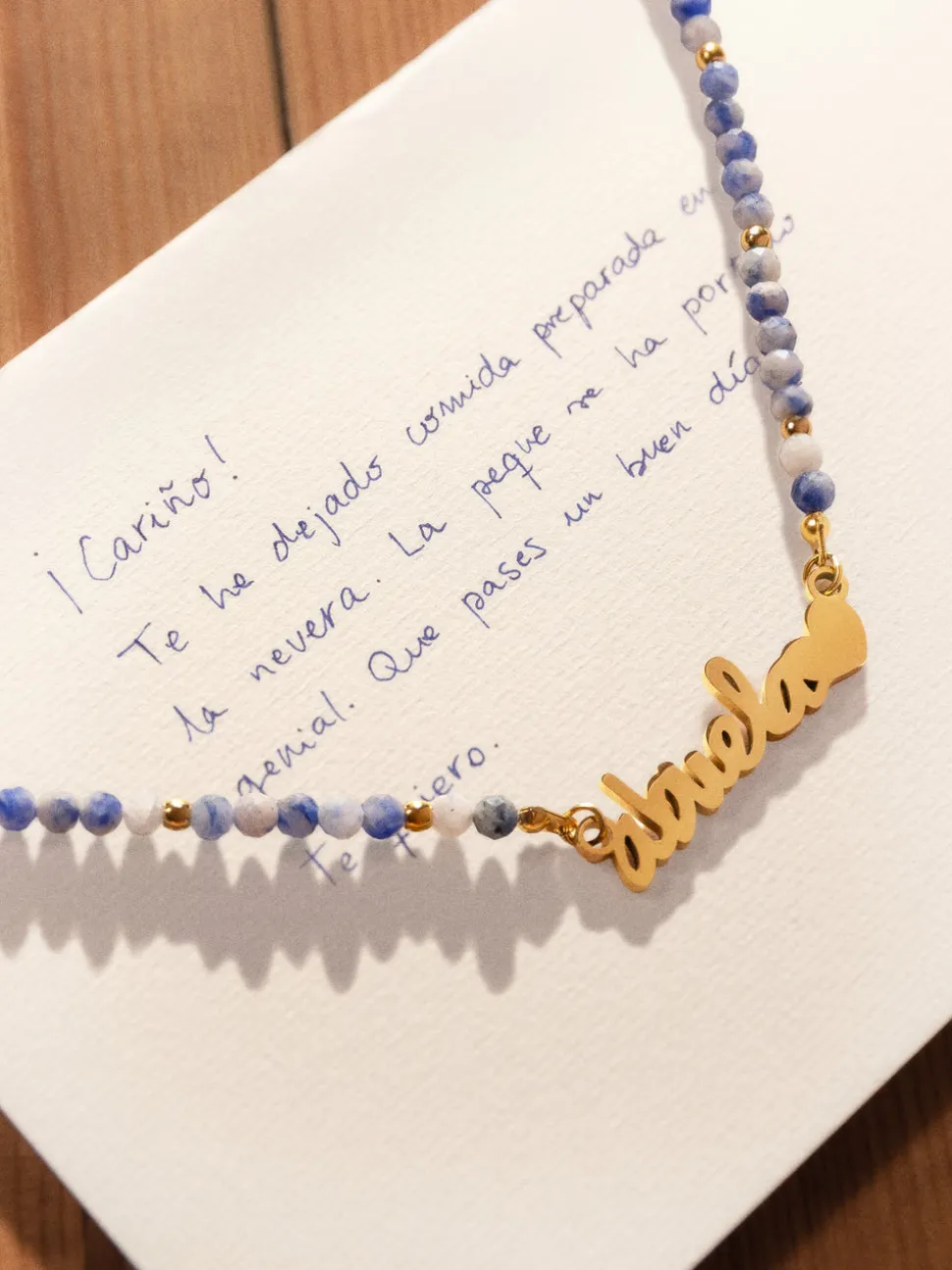 Collar Abuela Heart Cianita Acero Baño Oro