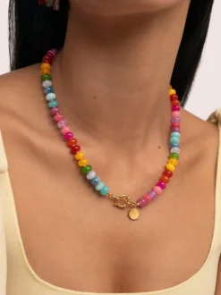 Collar Bloom Stones Acero Baño Oro