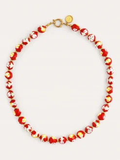 Collar Carmesí Acero Baño Oro