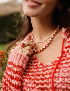 Collar Carmesí Acero Baño Oro