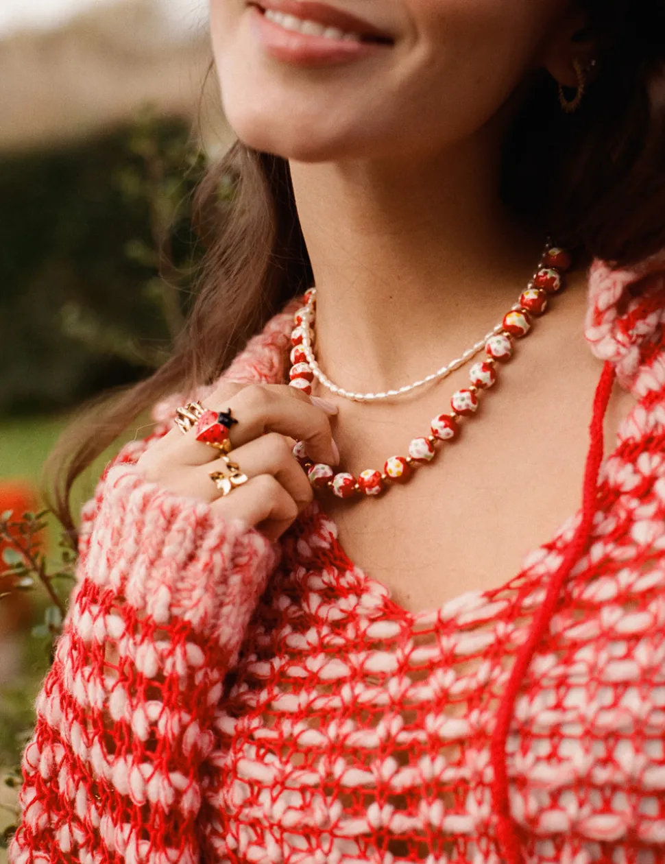 Collar Carmesí Acero Baño Oro