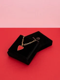 Collar Chic Lovely Heart Red Acero Baño Oro