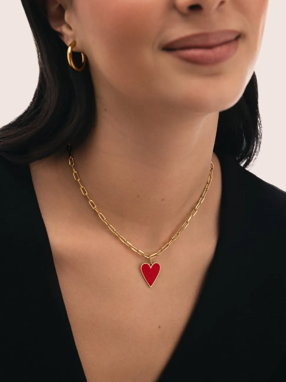 Collar Chic Lovely Heart Red Acero Baño Oro