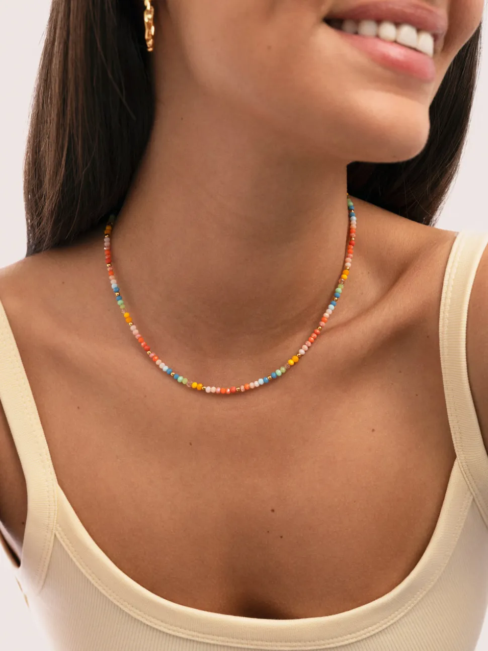Collar Crystals Pastel Acero Baño Oro