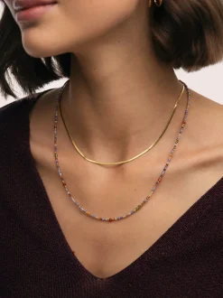 Collar Doble Crystals Lisse Acero Baño Oro