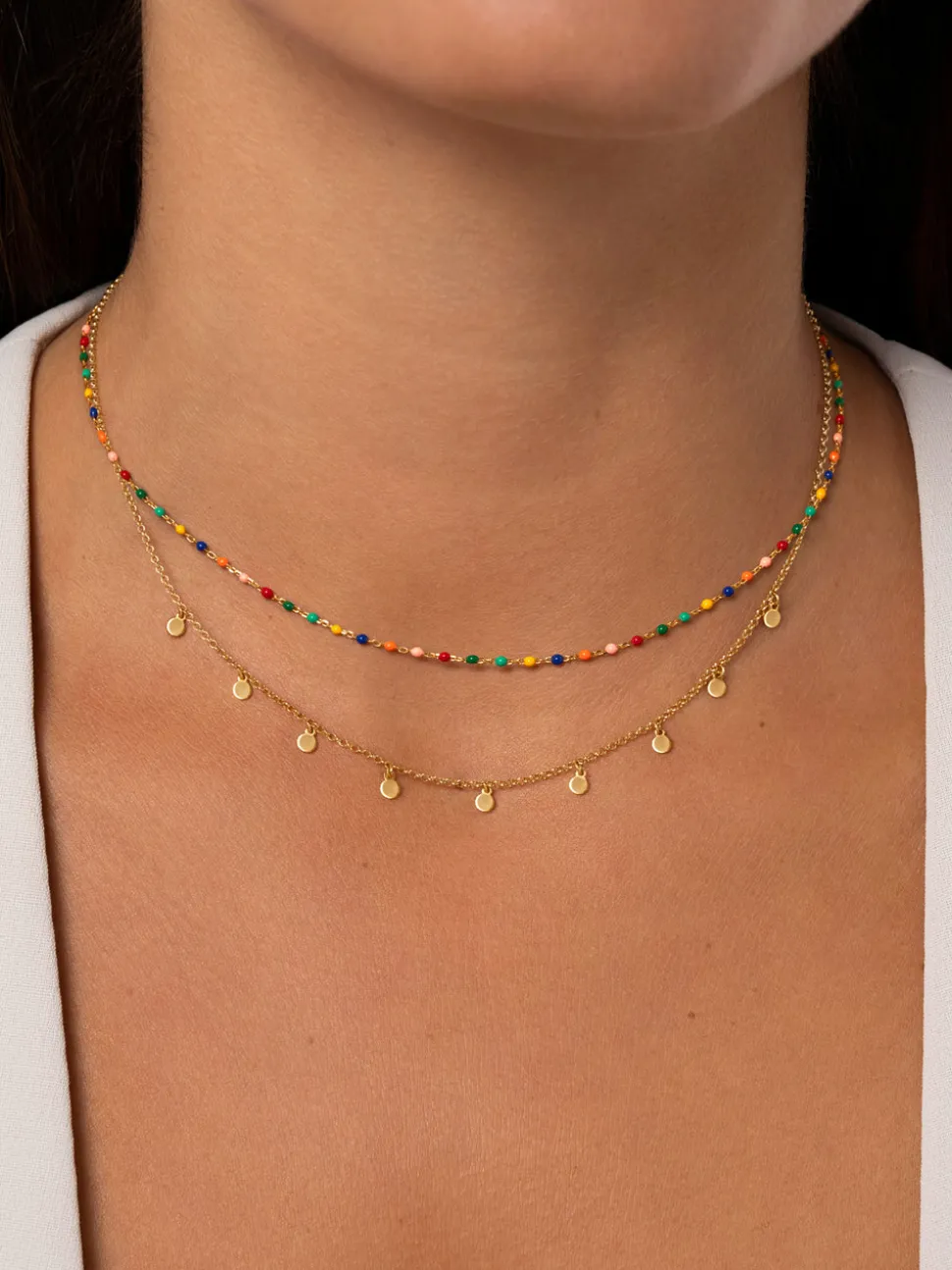 Collar Dots Colors Enamel Plata Baño Oro