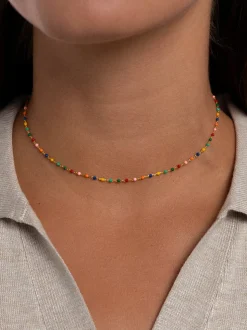 Collar Dots Colors Enamel Plata Baño Oro