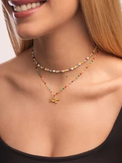 Collar Dots Colors Enamel Plata Baño Oro
