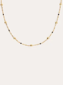 Collar Dots L Black Enamel Acero Baño Oro