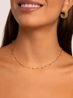 Collar Dots L Black Enamel Acero Baño Oro