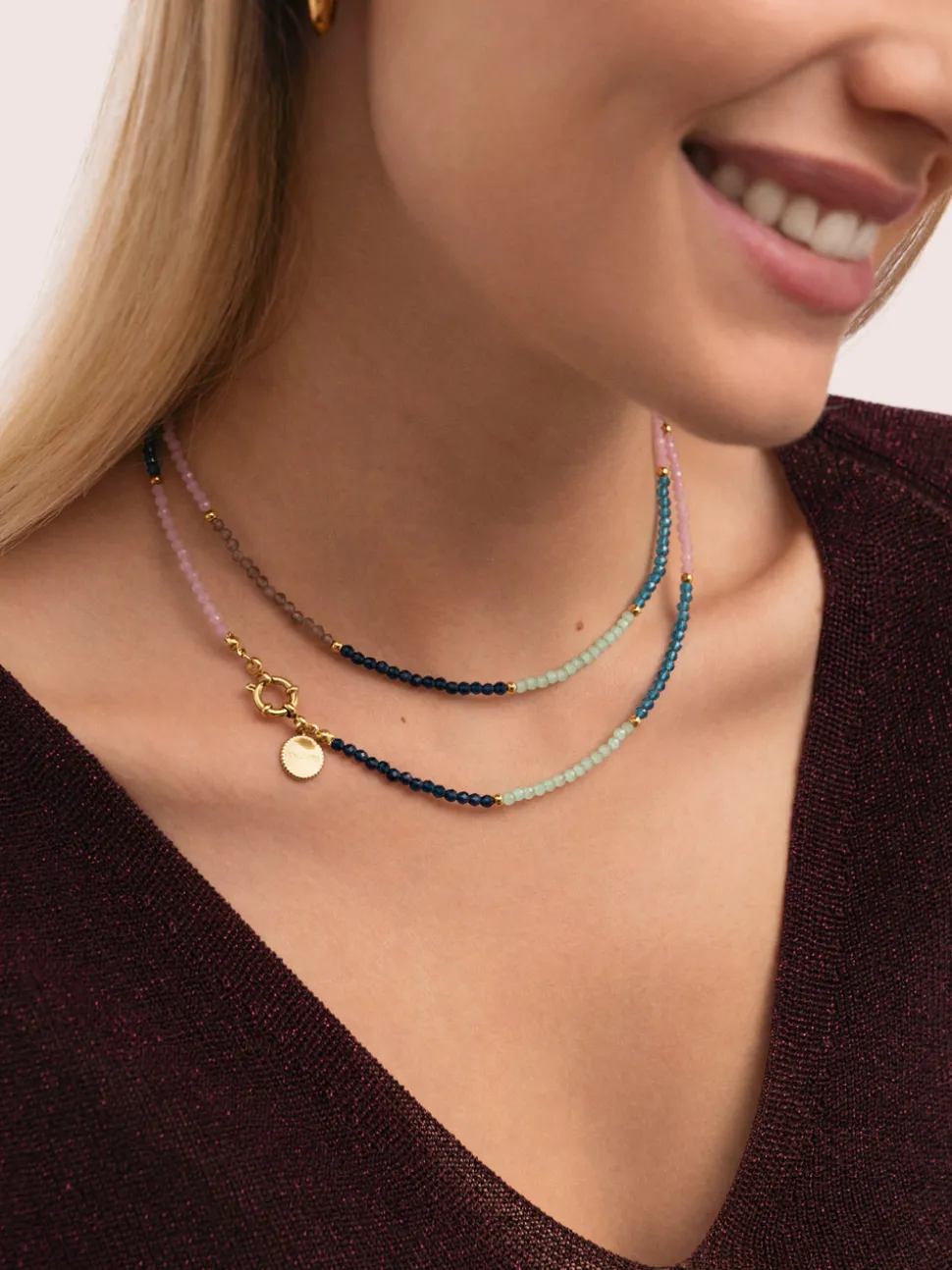 Collar Dye Dots Bruma Acero Baño Oro