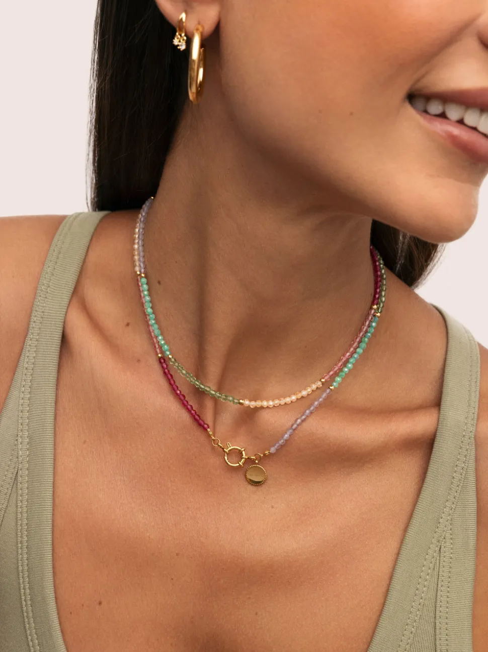 Collar Dye Dots Pastel Acero Baño Oro
