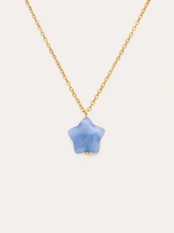 Collar Estrella Aguamarina Acero Baño Oro
