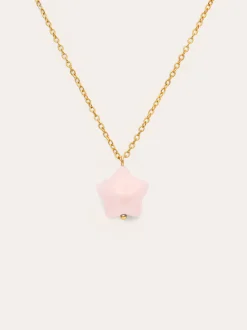Collar Estrella Cuarzo Rosa Acero Baño Oro