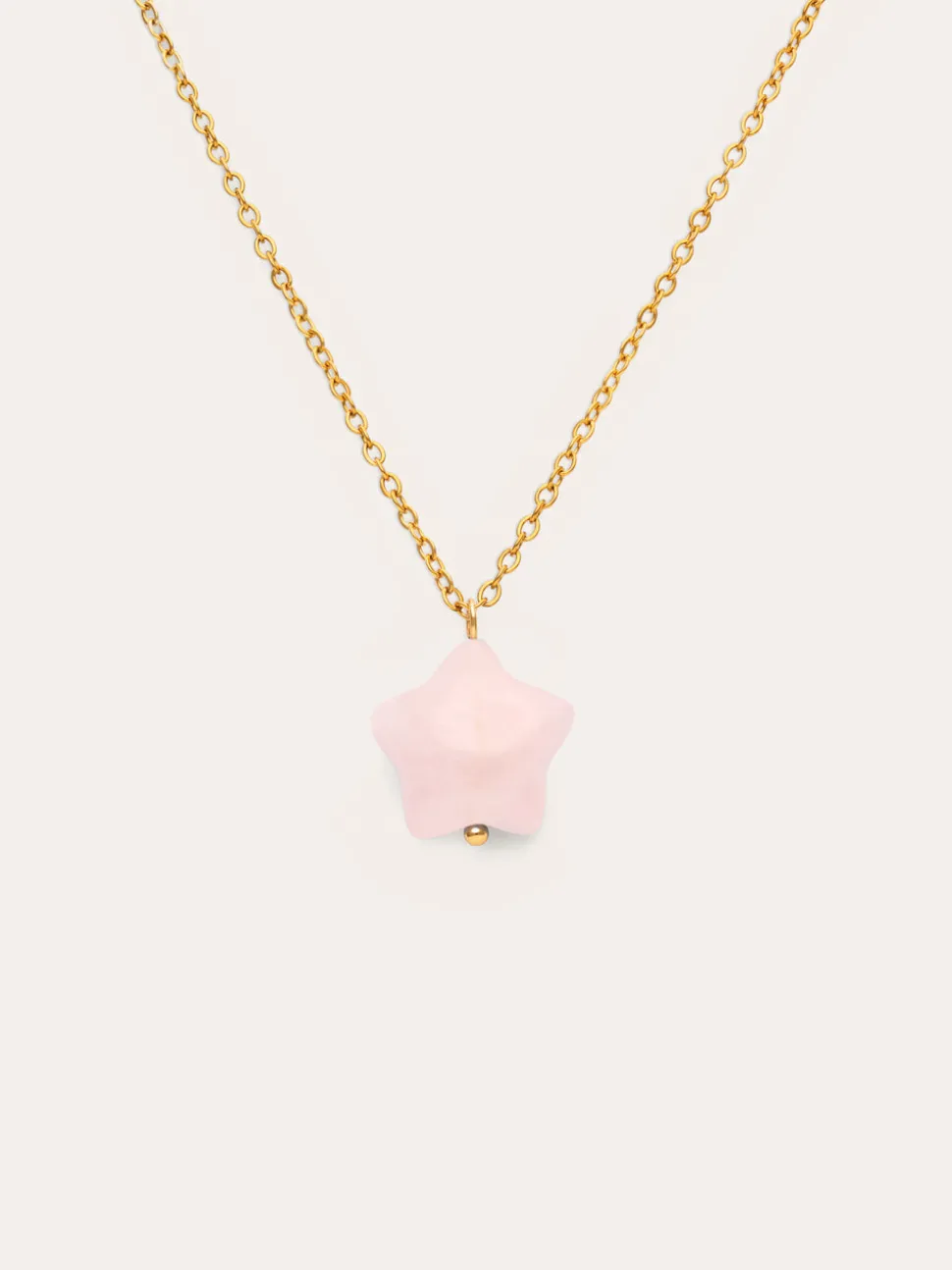 Collar Estrella Cuarzo Rosa Acero Baño Oro