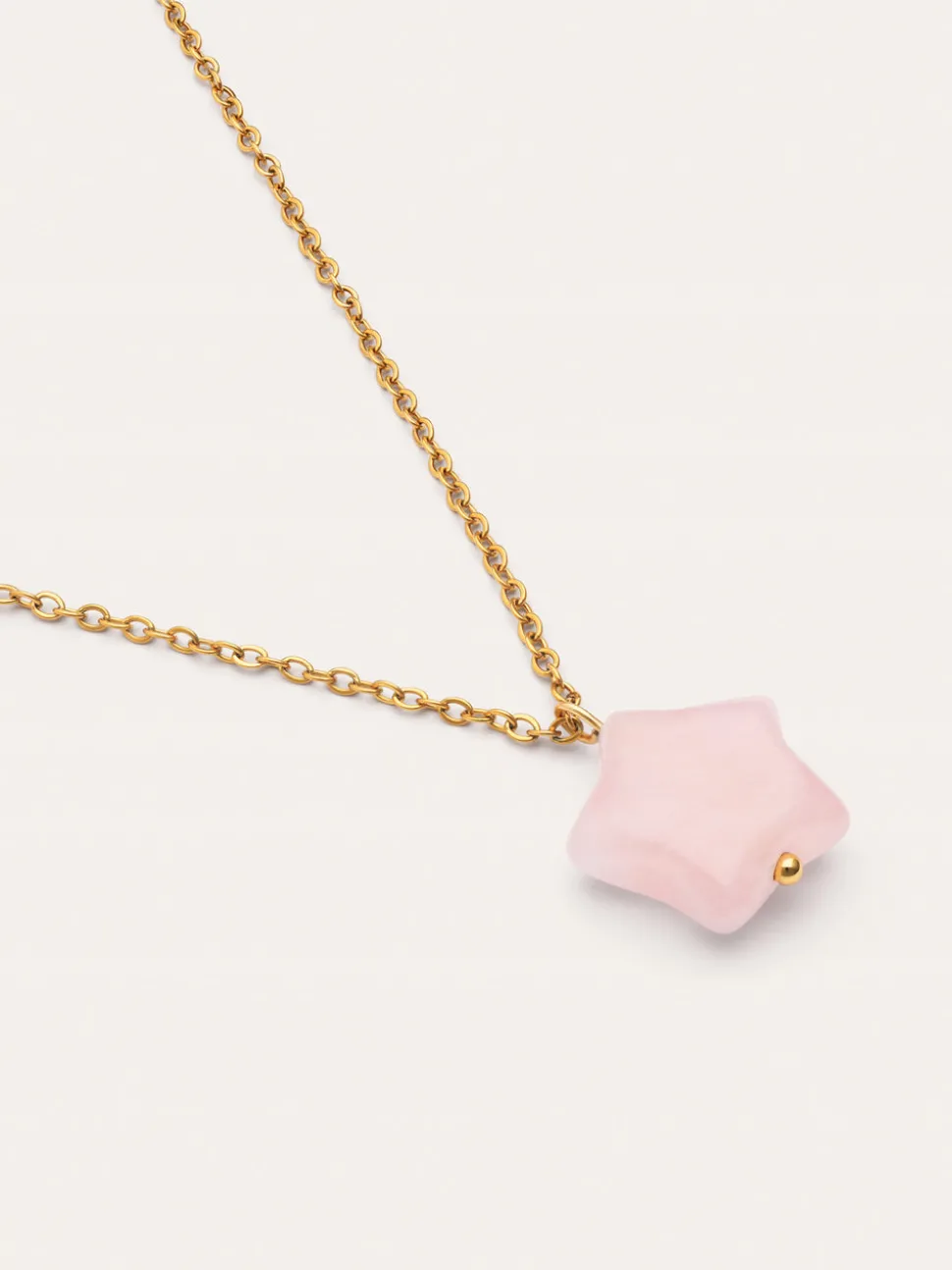 Collar Estrella Cuarzo Rosa Acero Baño Oro