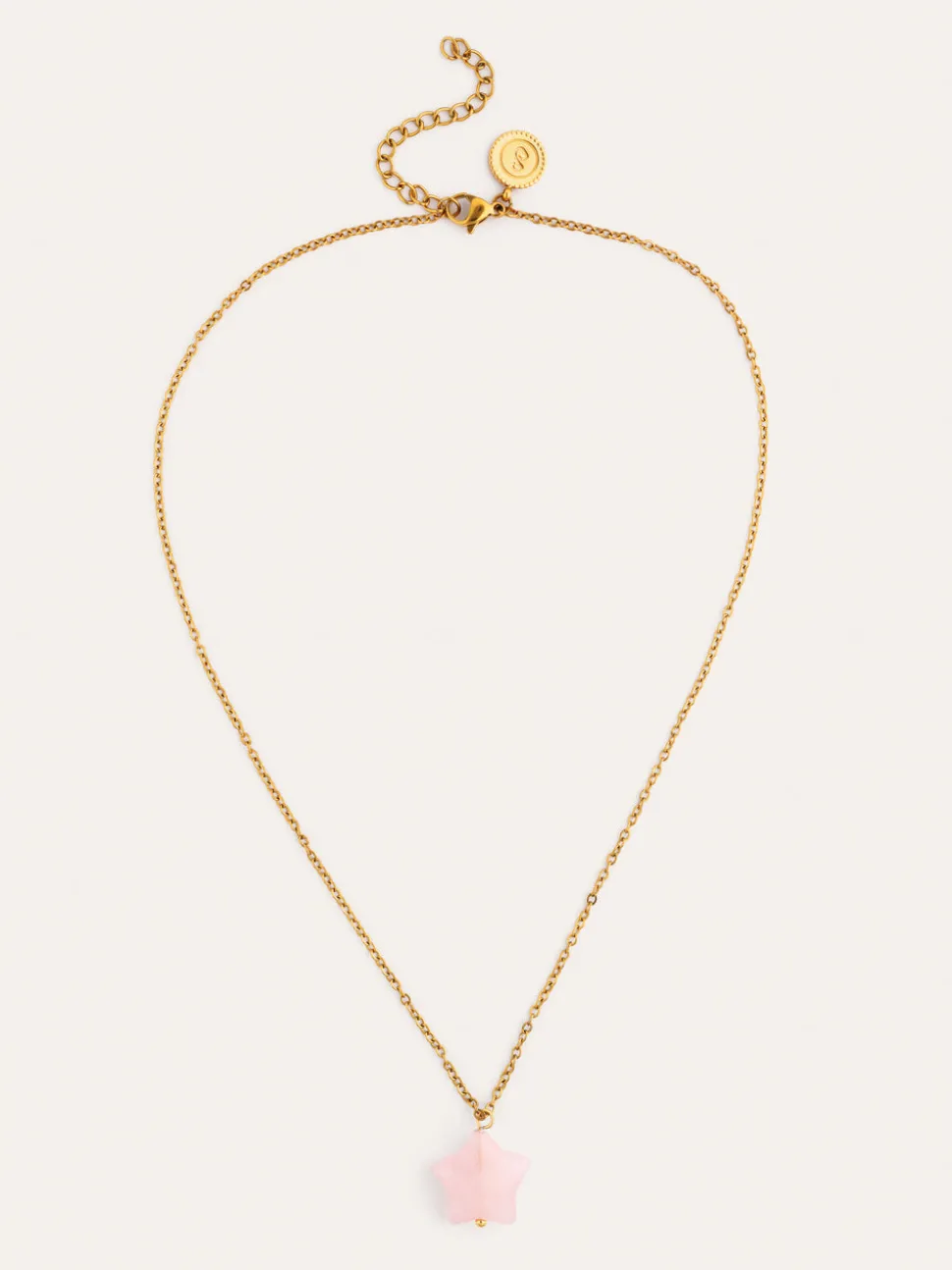 Collar Estrella Cuarzo Rosa Acero Baño Oro
