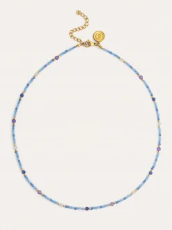 Collar Glam Azul Acero Baño Oro