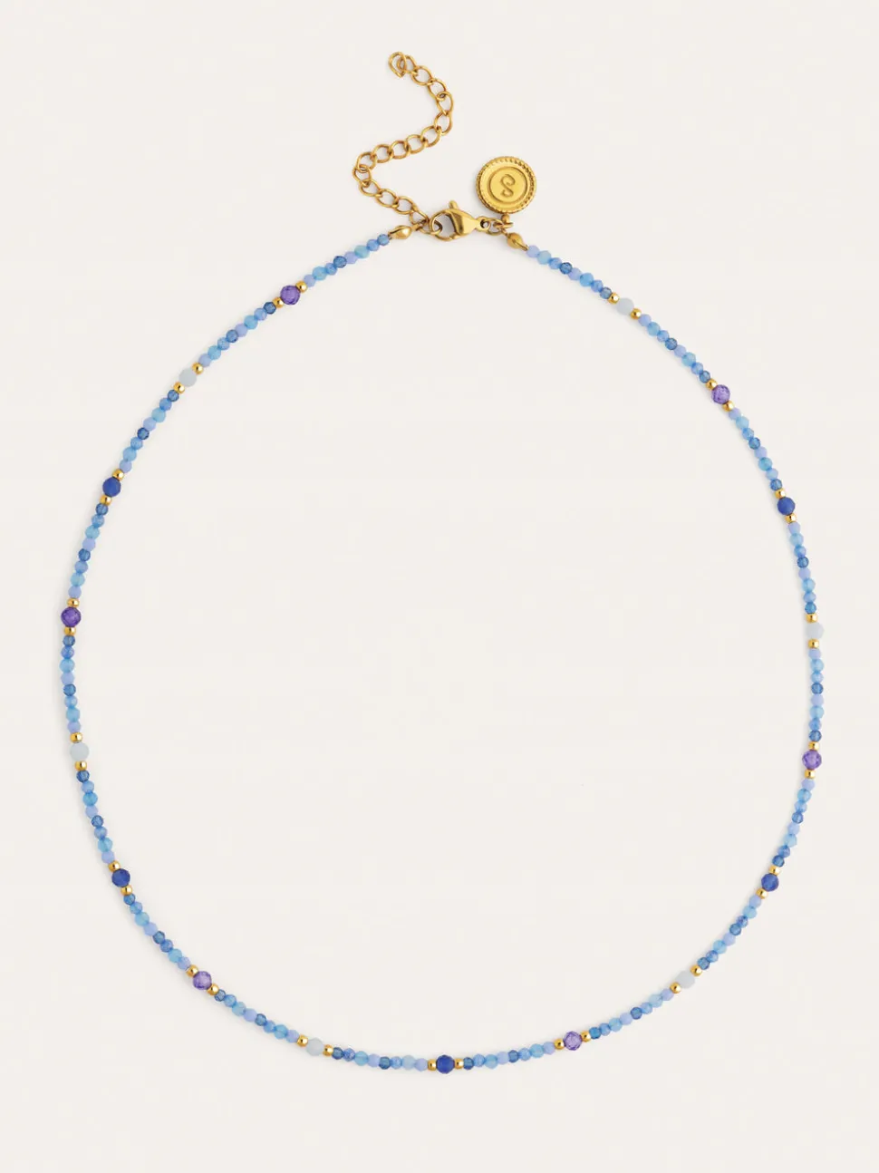Collar Glam Azul Acero Baño Oro
