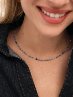 Collar Glam Azul Acero Baño Oro
