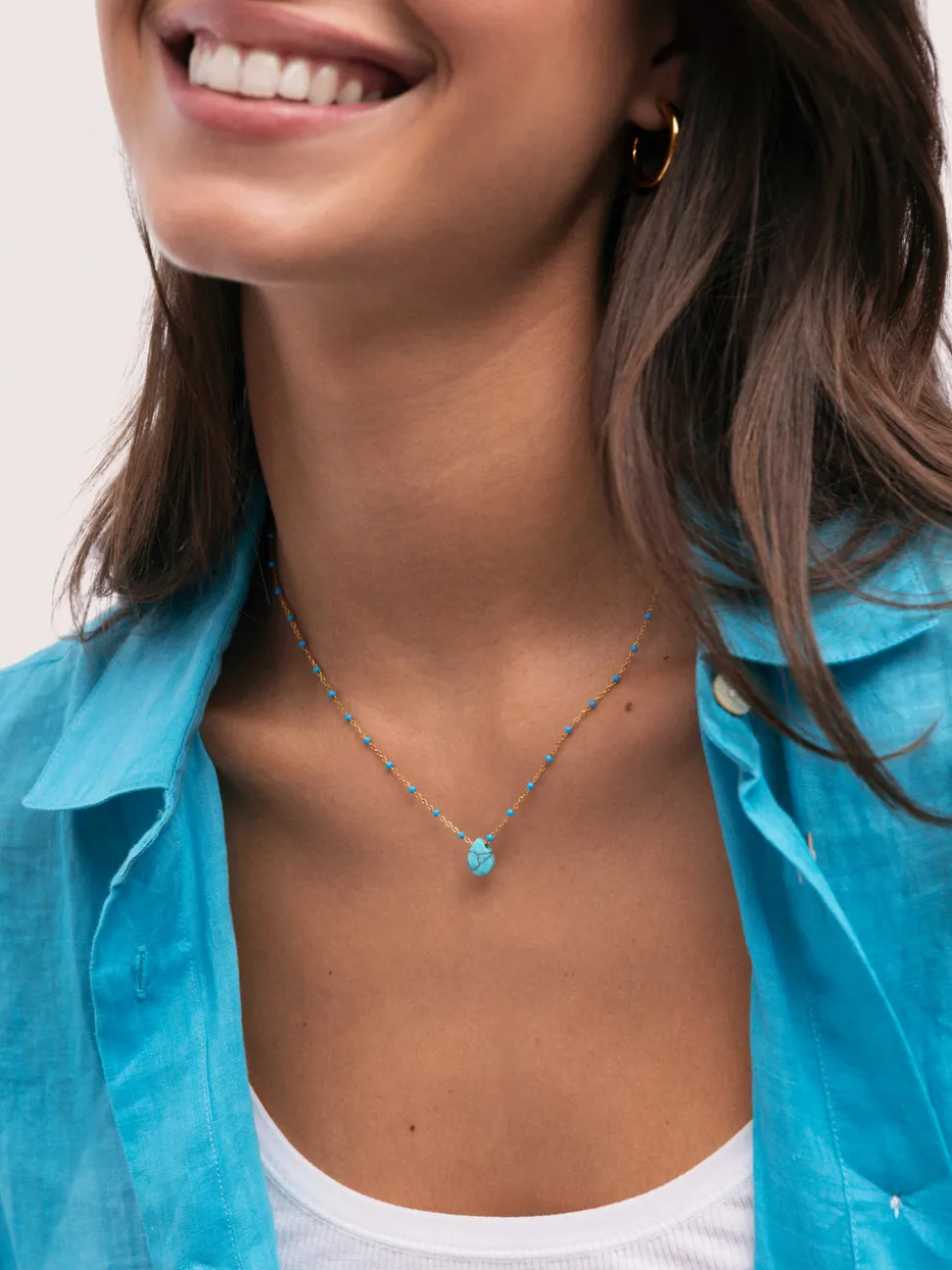 Collar Hydra Azul Acero Baño Oro