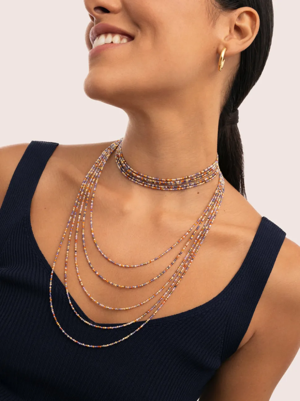 Collar Long Crystals Cleopatra Acero Baño Oro