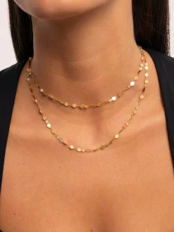 Collar Long Crystals Solar Acero Baño Oro