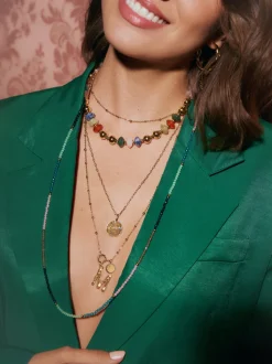 Collar Long Dots Acero Baño Oro