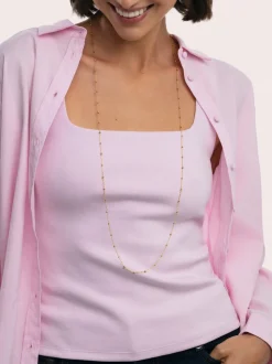 Collar Long Dots Acero Baño Oro