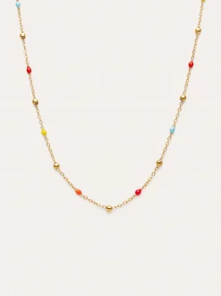 Collar Long Dots L Colors Enamel Acero Baño Oro