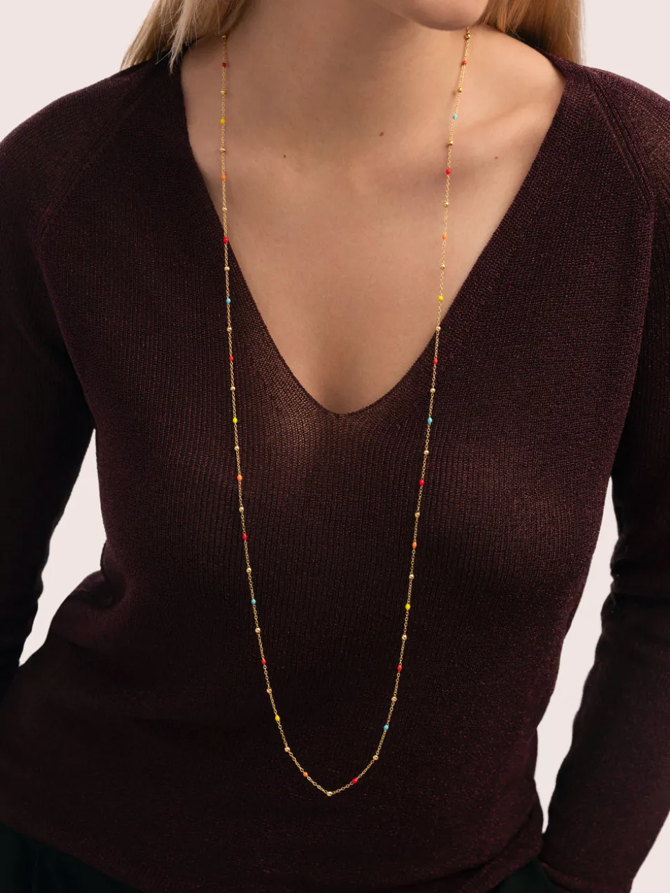 Collar Long Dots L Colors Enamel Acero Baño Oro