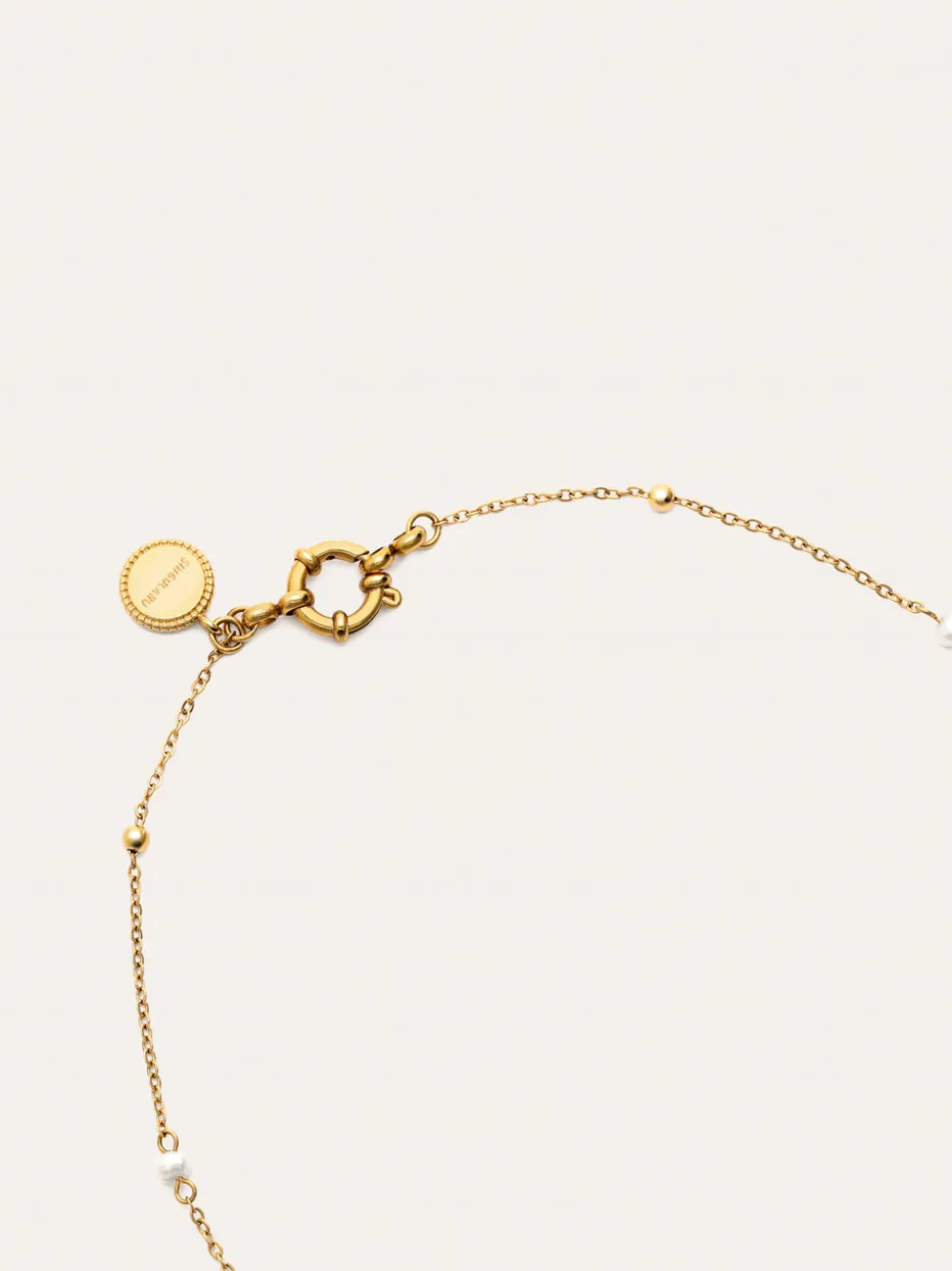 Collar Long Pearl Dots Acero Baño Oro