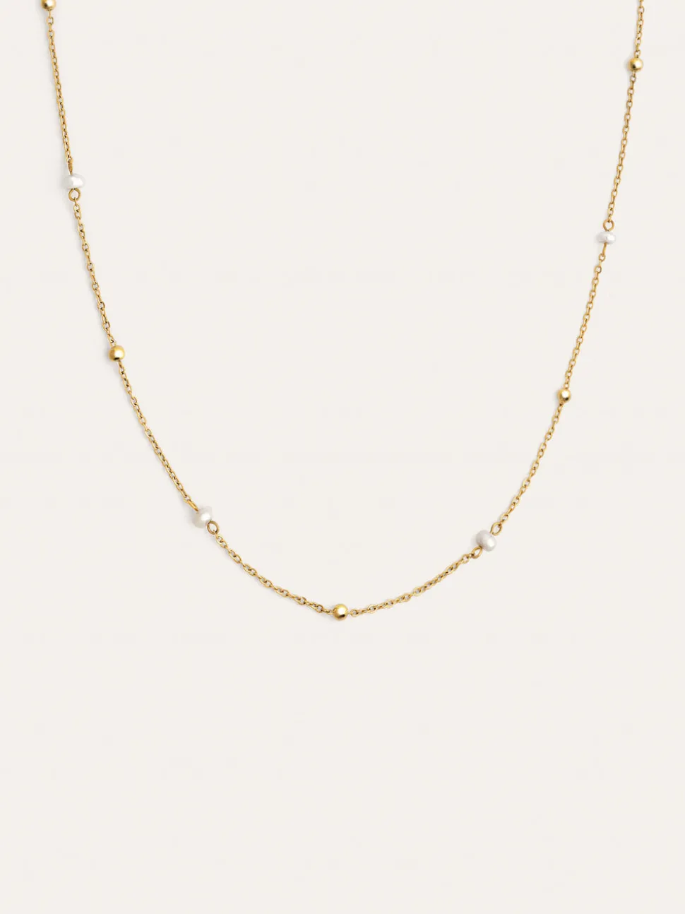 Collar Long Pearl Dots Acero Baño Oro