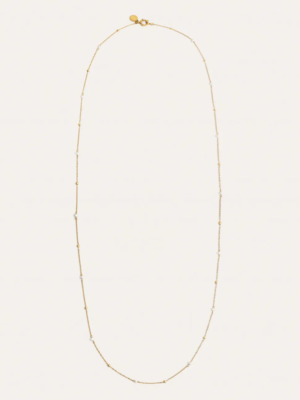 Collar Long Pearl Dots Acero Baño Oro