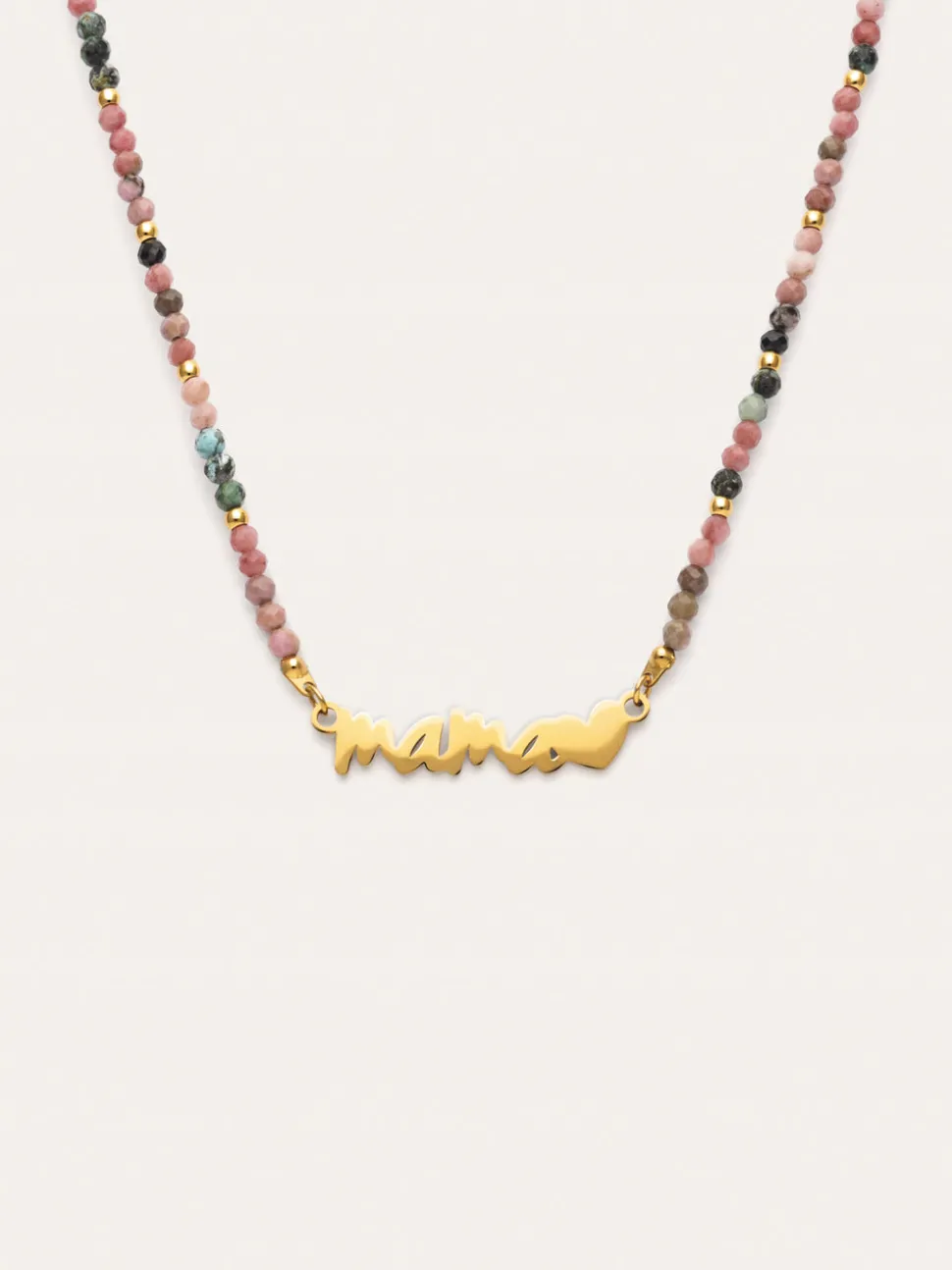 Collar Mamá Heart Tourmaline Acero Baño Oro