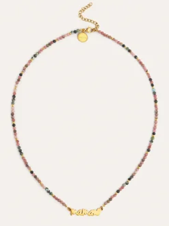 Collar Mamá Heart Tourmaline Acero Baño Oro