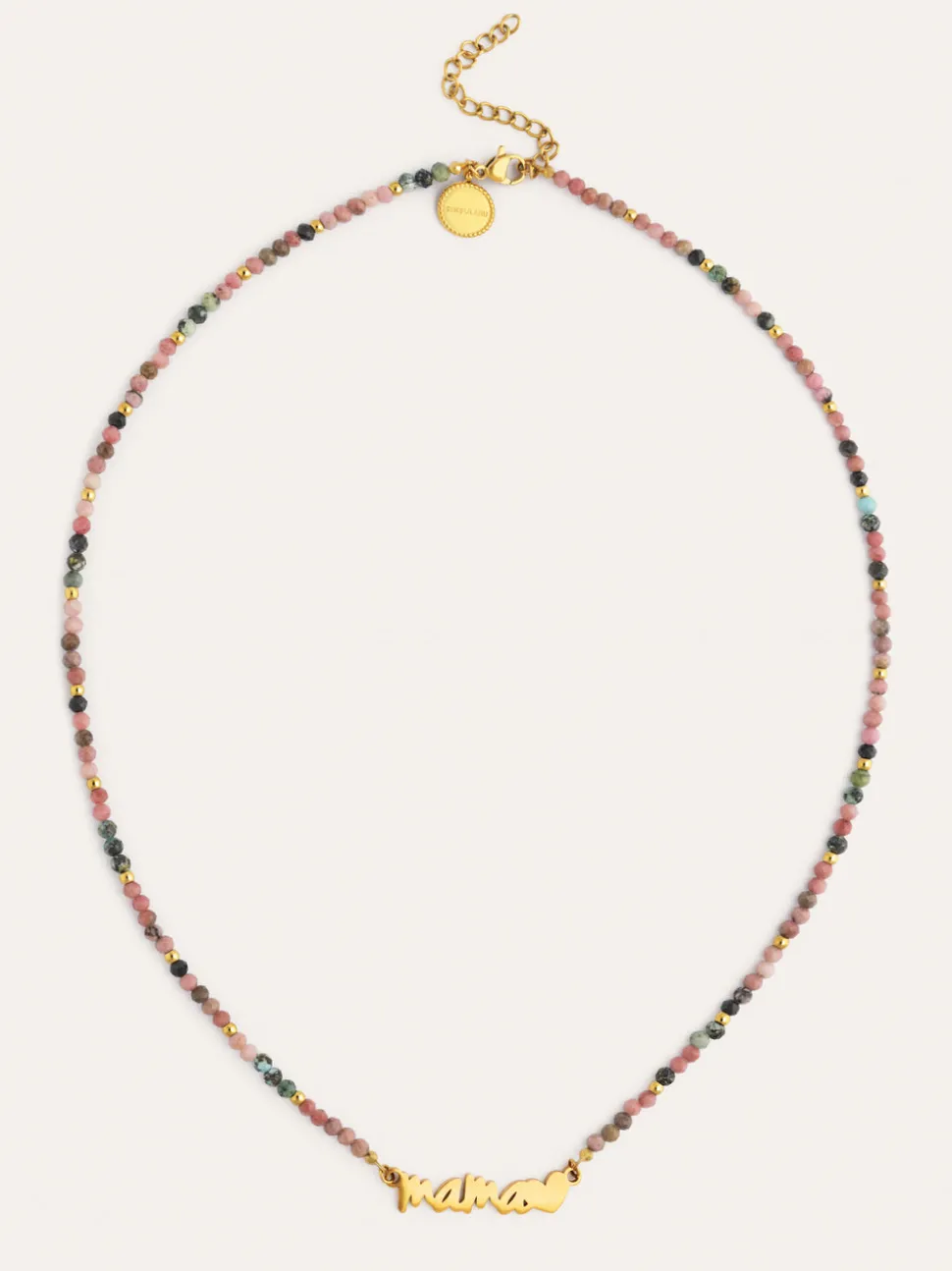 Collar Mamá Heart Tourmaline Acero Baño Oro