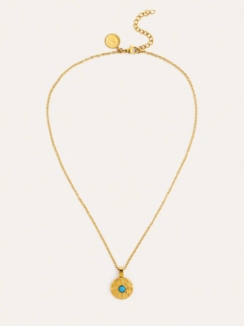 Collar Medallion Aqua Acero Baño Oro