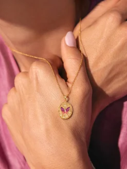 Collar Medallion Butterfly Rose Baño Oro