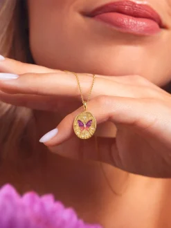 Collar Medallion Butterfly Rose Baño Oro