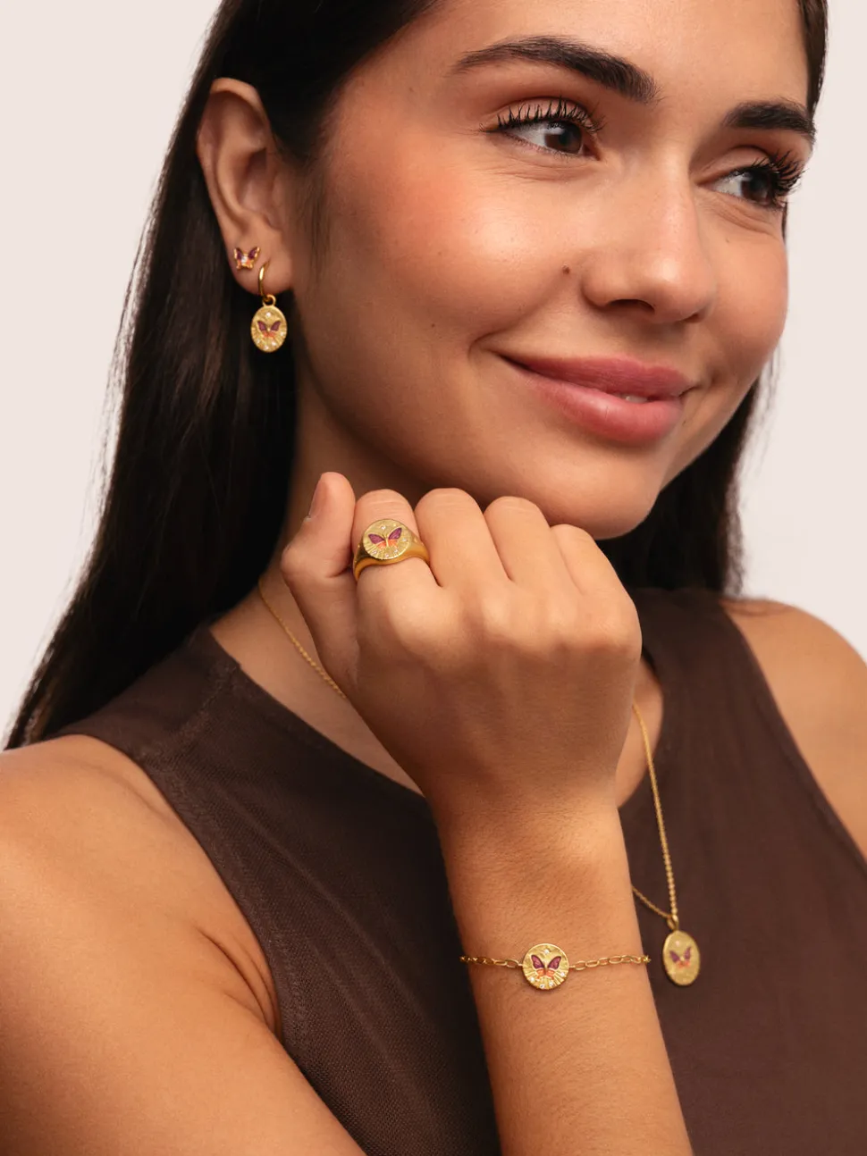 Collar Medallion Butterfly Rose Baño Oro