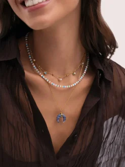 Collar Mini Moon Azul Acero Baño Oro