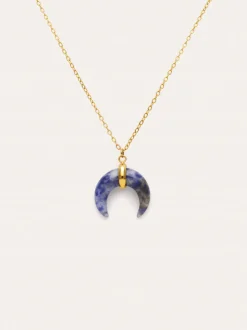 Collar Mini Moon Azul Acero Baño Oro