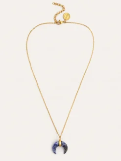 Collar Mini Moon Azul Acero Baño Oro