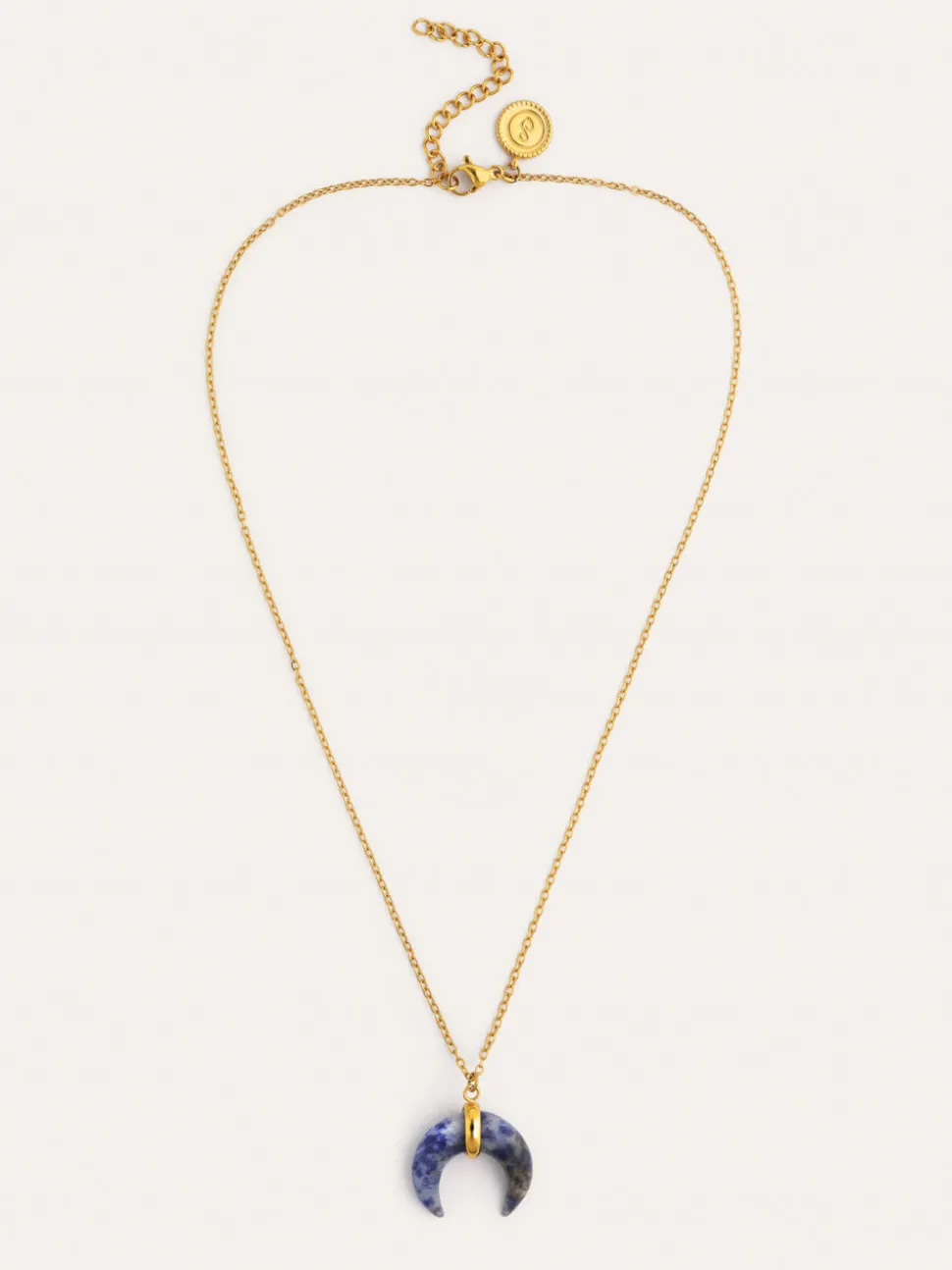 Collar Mini Moon Azul Acero Baño Oro