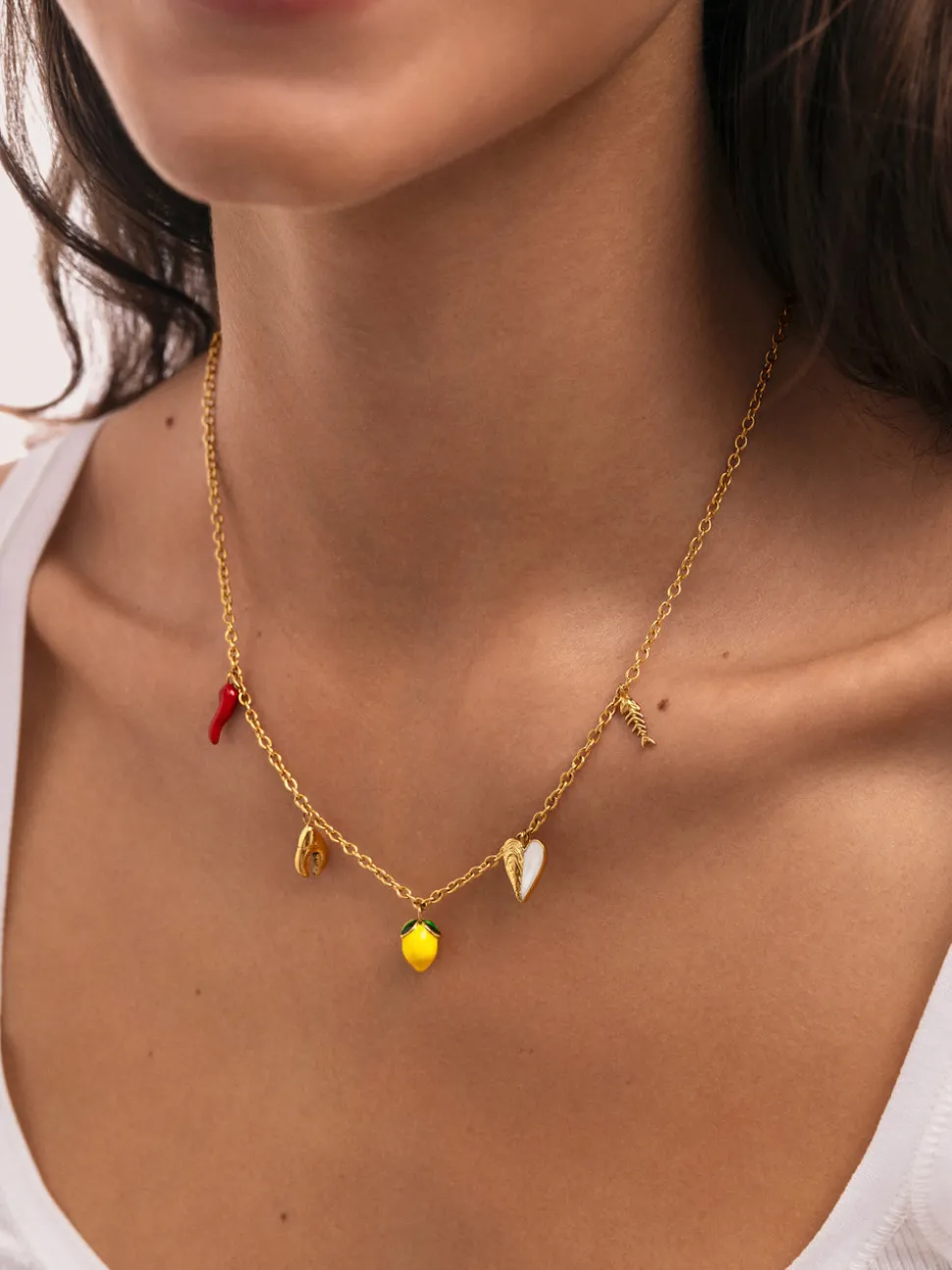 Collar Multicharm Aperitivo Marino Acero Baño Oro