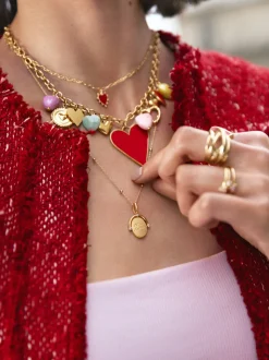 Collar Multicharms Corazones Acero Baño Oro