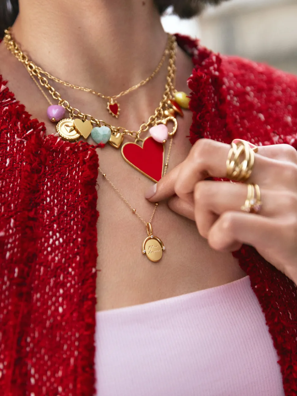 Collar Multicharms Corazones Acero Baño Oro